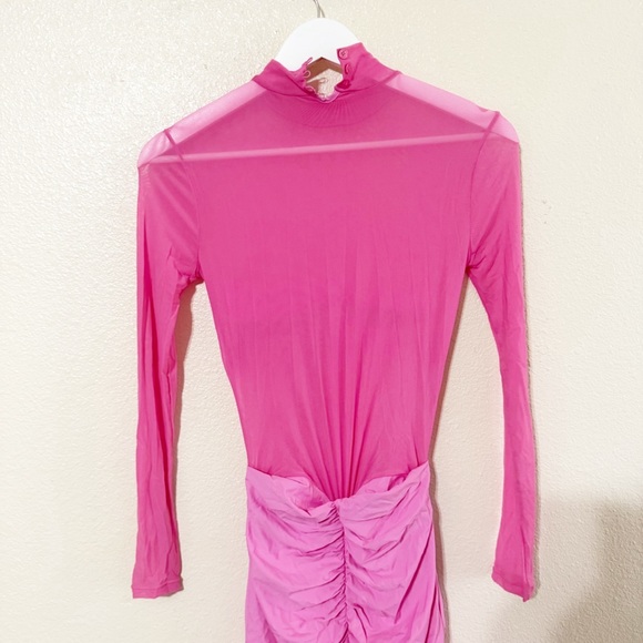 Ser.O.Ya Levina Mesh Sheer Ruched Dress in Malibu Pink size medium $278 MSRP - Picture 7 of 12